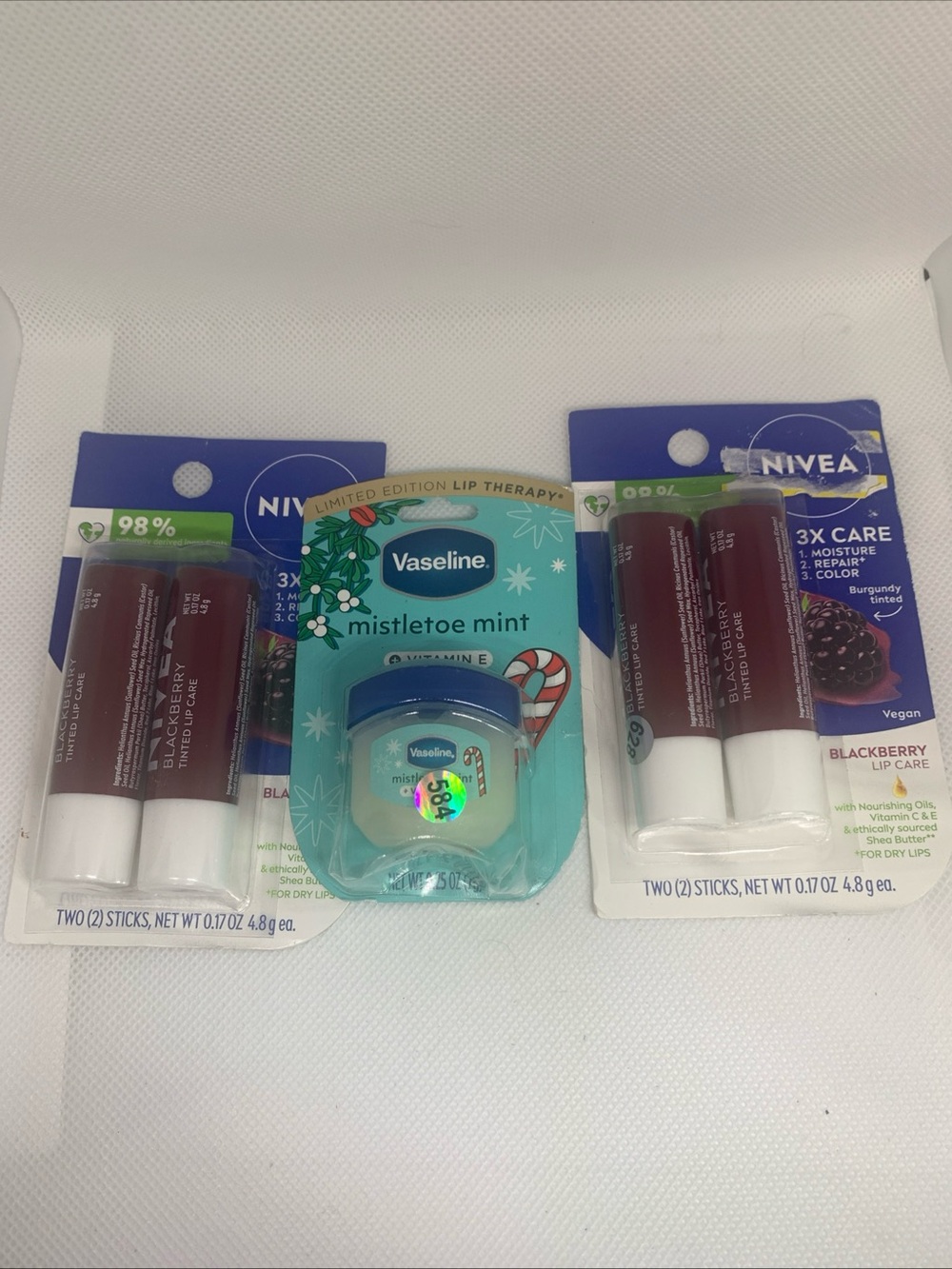 Vaseline Mistletoe Mint Lip Therapy + Nivea Blackberry Lip Care Duo Pack of 2